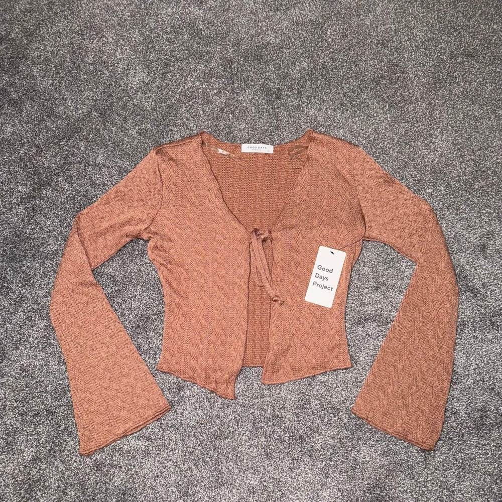 Good Days Project Women's Brown Cropped Long Sleeve w/ Tie Front- Size Small NWT